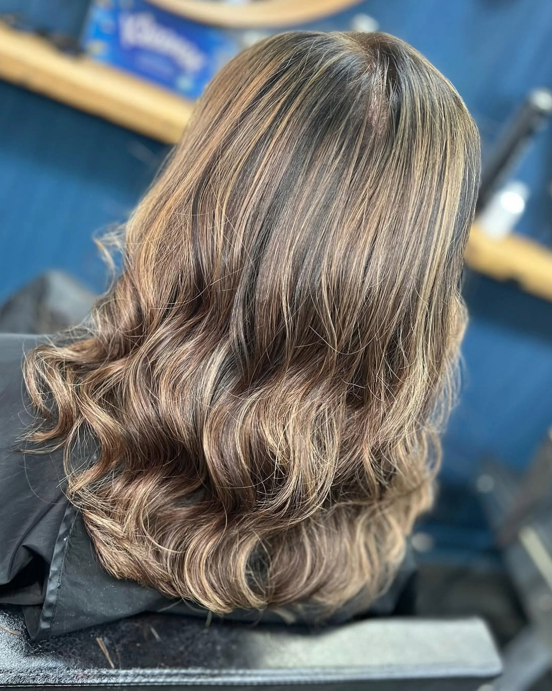 light brown hair colour with caramel highlights on layered long hair